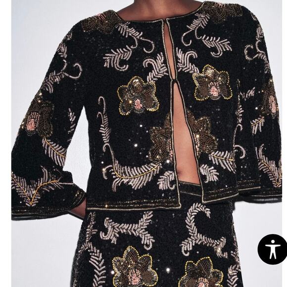 Zara Embroidered Beaded Sequin Cape Jacket 6895/912 S - Picture 8 of 12